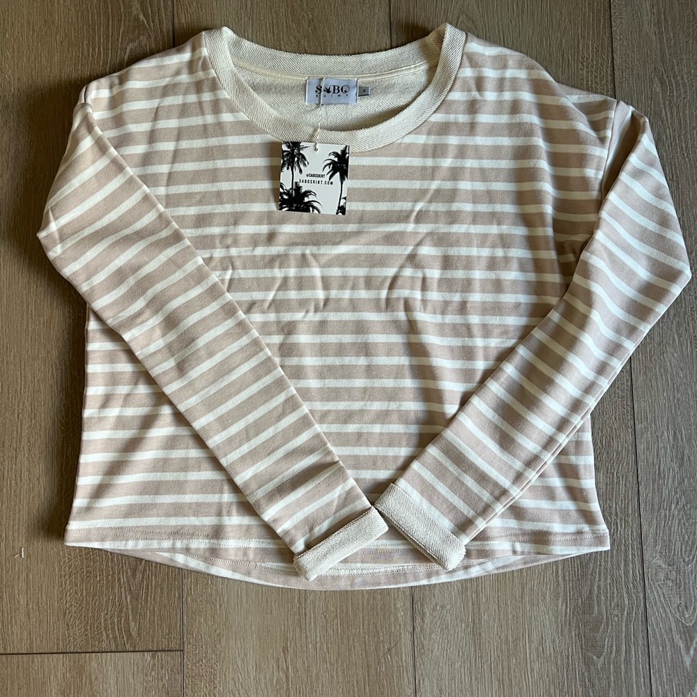 NWT Sabo Skirt Tan and Cream Striped Long Sleeve Sweatshirt